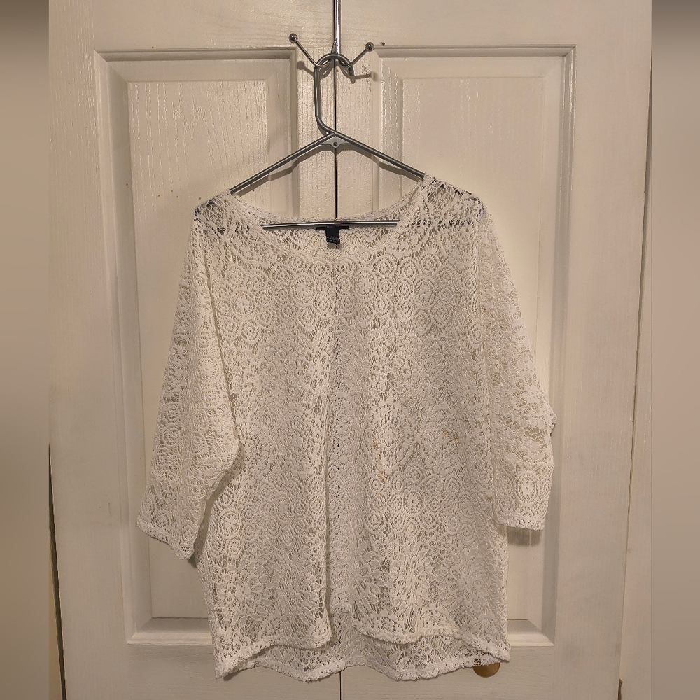Alfani White Crochet Lace Blouse